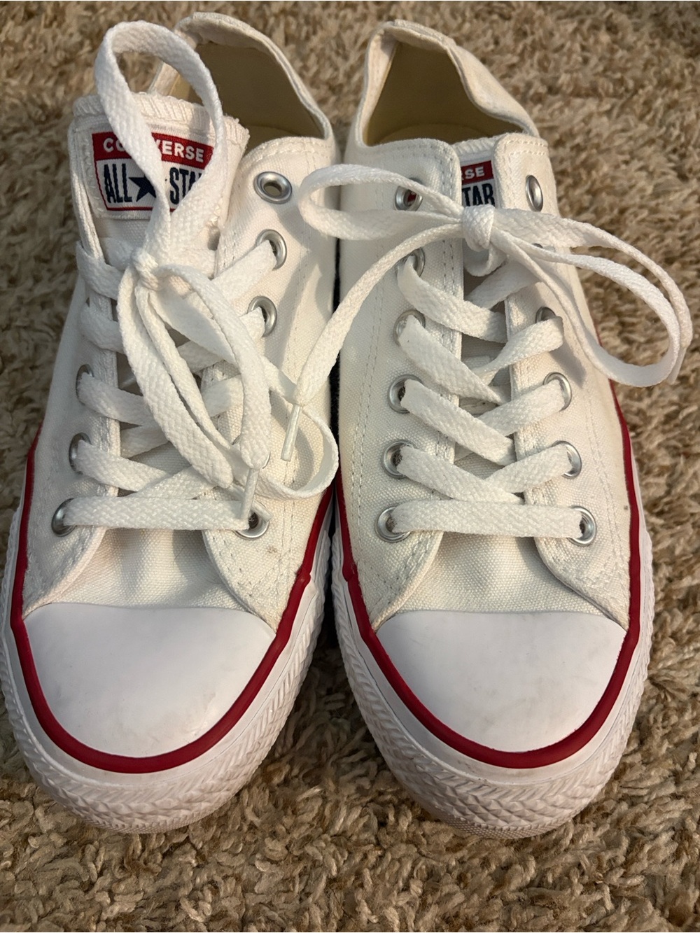 Converse White Canvas Low Top Sneakers with Red Trim
